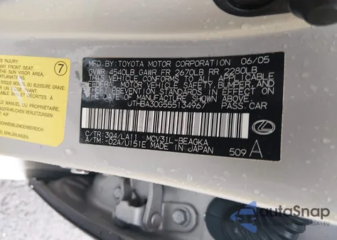 2005 Lexus Es 330 z USA, uszkodzony, nr VIN JTHBA30G555134967